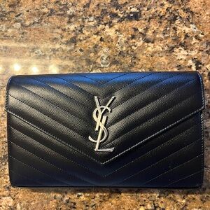 Saint Laurent Black Chevron Leather Clutch